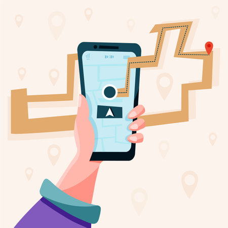 Navigation in the phone. convenient delivery. Vector illustration in flat styleのイラスト素材