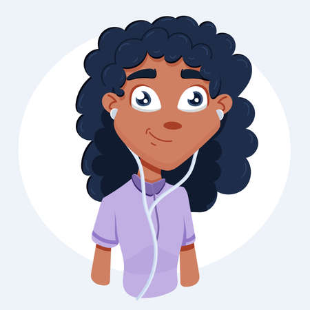 Black girl listening to music on headphonesのイラスト素材