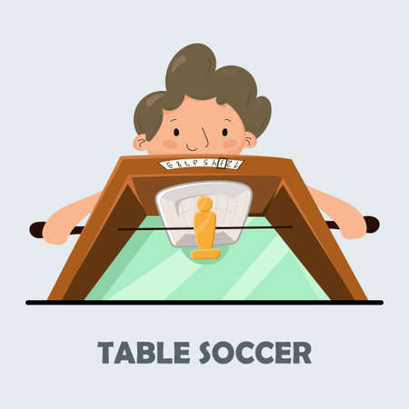 Table soccer. Poster for table football. The boy plays table football.のイラスト素材