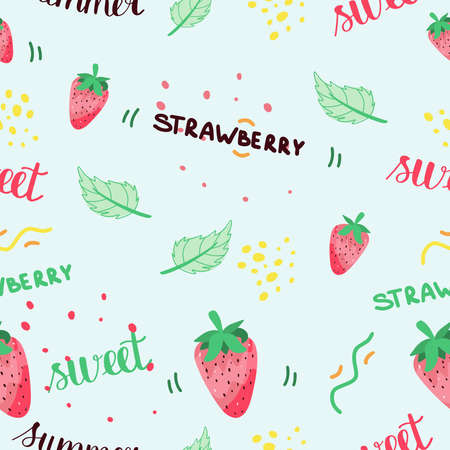 Strawberry seamless pattern. Hand drawn Berries on white background. Vector illustrationのイラスト素材