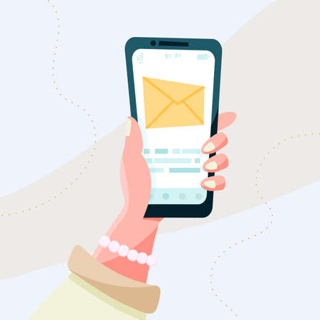 message on the smartphone screen. Social networking concept. Vector flat cartoon illustration for...