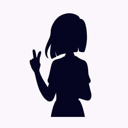 Silhouettes of a girl with a short hairstyle. Vector illustration in flat styleのイラスト素材
