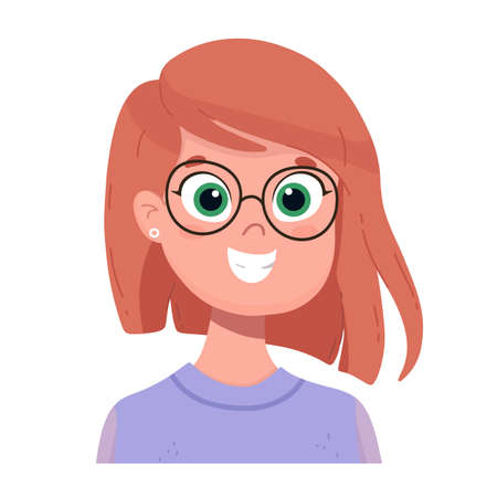 Happy girl laughs. Human emotions. Vector avatar with happy woman wearing glasses.のイラスト素材