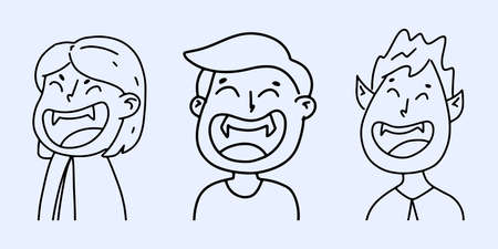 Set of vampires with a smile in doodle style. Halloween concept. Coloring. Vector illustrationのイラスト素材