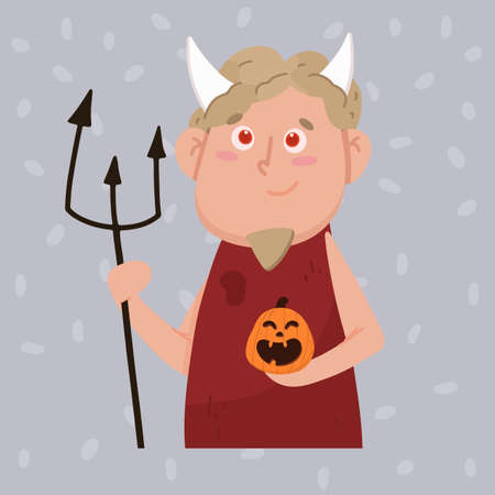 Cute devil with horns for halloween. Halloween concept. Vector illustration in flat styleのイラスト素材