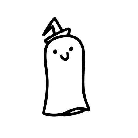 ghost wearing a doodle style witch hat. Halloween concept. Coloring. Vector illustrationのイラスト素材