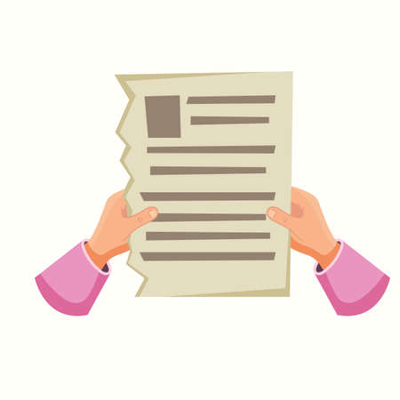 A sheet of newspaper or paper in the hands. Vector illustration in flat styleのイラスト素材