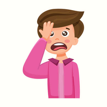 The guy is holding his head. Forgetting something. Vector illustration in flat styleのイラスト素材
