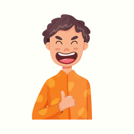 Boy shows thumbs up. Good. Vector illustration in flat styleのイラスト素材