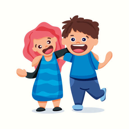 Friends boy and girl. Vector illustration in flat styleのイラスト素材