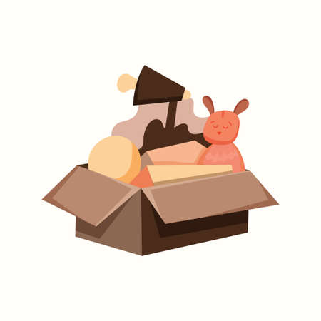 Box with things for the move. Vector illustration in flat styleのイラスト素材