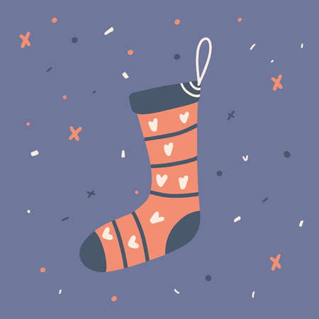 toy sock on the Christmas tree. Christmas and New Year. hand draw styleのイラスト素材