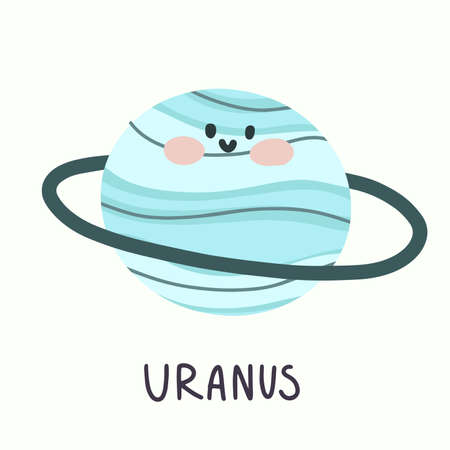 illustration of planet uranus with face in hand draw styleのイラスト素材