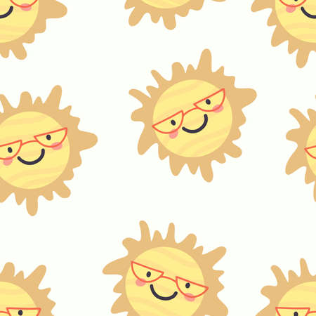 seamless pattern with sun in hand drawing styleのイラスト素材