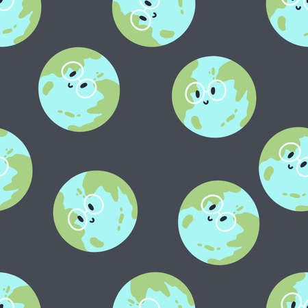seamless pattern with planet earth in hand drawing styleのイラスト素材