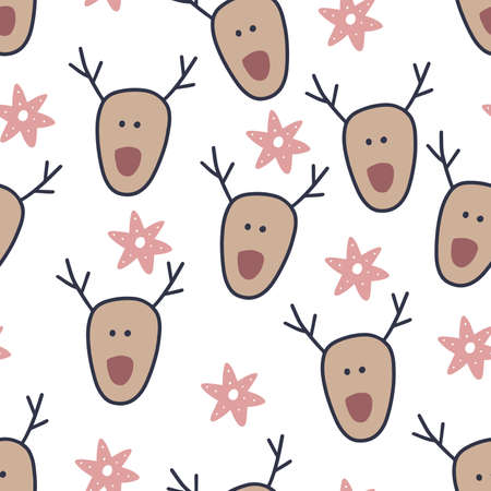 seamless pattern with deer in hand drawing styleのイラスト素材