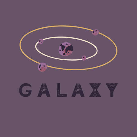 Poster with the inscription galaxy and planets. Vector illustration for posters, prints and cardsのイラスト素材