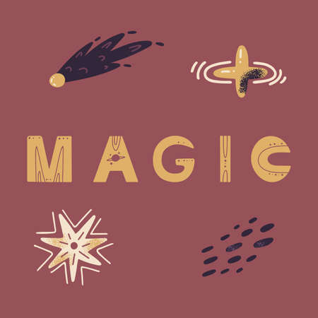 Poster with lettering magic and planet. Vector illustration for posters, prints and cardsのイラスト素材