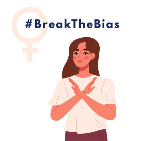 Break the bias. Women's international day. Crossed arms to support gender equality. Flat vector illustration isolated on white backgroundのイラスト素材