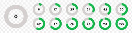Set of green circular progress bar. download display. vector illustration