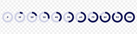 Set of blue circular progress bar. Timer icon with ten percent interval. download display. vector illustrationのイラスト素材