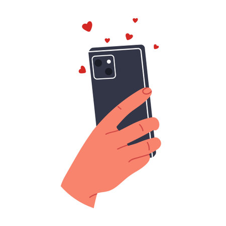 phone in hand. Scrolling, information search, social networks. flat vector illustrationのイラスト素材