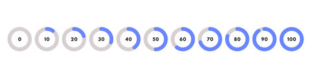 Set of blue circular progress bar. Timer icon with ten percent interval. download display. vector illustrationのイラスト素材