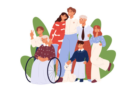 Happy big family characters set. happy grandmother,children and parents. Flat vector isolated illustrationのイラスト素材