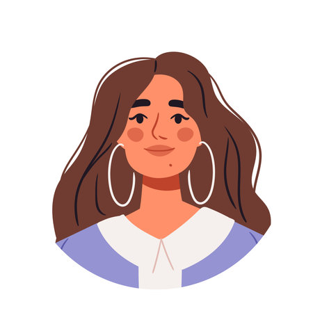 portraits people. Happy woman avatars. Different round face profiles with multiracial persons. Female avatars bundle. Flat vector illustrationsのイラスト素材