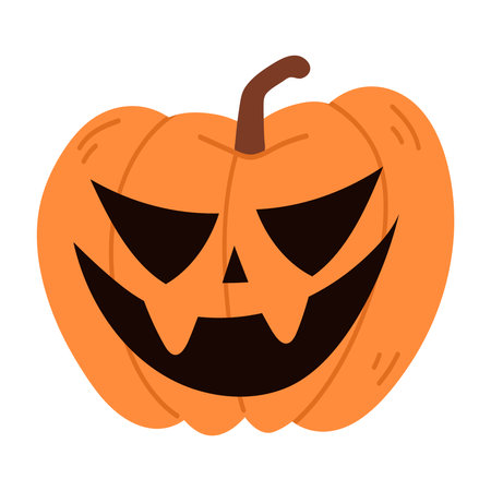 Cute Halloween Pumpkin Set. Smiling cartoon lantern faces. Helloween holiday characters in the shape of pumkin. Flat illustrations isolated on white background.のイラスト素材
