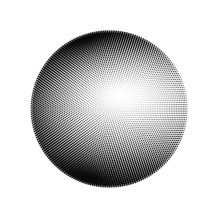 Vintage inspired gradient with noise and grain, a half tone sphere shape. Halftone pattern stipple dots for a textured. Flat vector illustration isolated on white background.のイラスト素材