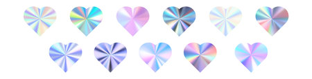 Holographic heart sticker with a silver foil texture, smooth gradation. Aluminum look design hologram. Flat vector illustration isolated on white background.のイラスト素材