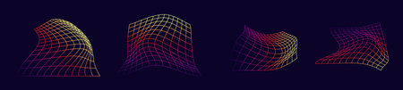 Retro 90s grid 3D elements and lines in dynamic. Cyber aesthetic. Flat vector illustration isolated...