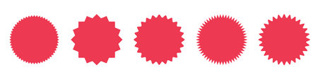 Red explosion sticker starburst, highlighting sale prices and promotional flashes. Flat vector illustration isolated on white background.のイラスト素材