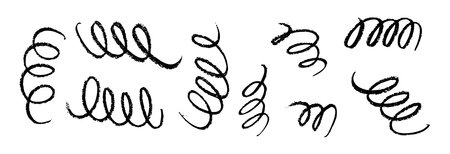 Curved spring brush line with swash and flourish tail. Swoosh calligraphic ornament. Flat vector illustration isolated on white background.のイラスト素材