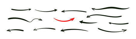 Doodle emphasis arrow icon. Design quirky twist zigzag line, spring coil, curve wave. Vector
