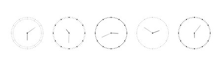 Round clock face with stopwatch dial, time meter scale, speedometer marks, and minimal line icon design. Flat vector illustration isolated on white background.のイラスト素材