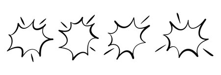 Doodle comic text in pop art speech balloons. Cartoon chat frames with burst dialog clouds. Flat vector illustration isolated on white background.のイラスト素材