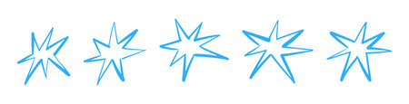 Hand-drawn star icons with crayon texture. Playful sketch elements, brush strokes and scribble patterns. Flat vector illustration isolated on white background.のイラスト素材