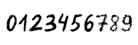Hand-drawn numbers with brush strokes and spray ink texture, grunge calligraphy font in doodle style. Flat vector illustration isolated on white background.のイラスト素材