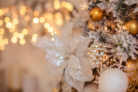 Christmas decorations in gold style/backgroundの写真素材