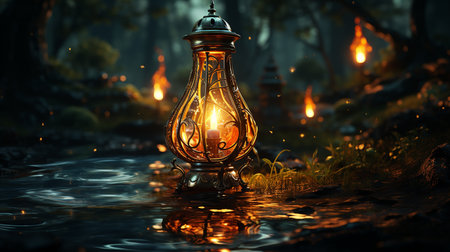 Lantern in the forest. Halloween concept.の素材