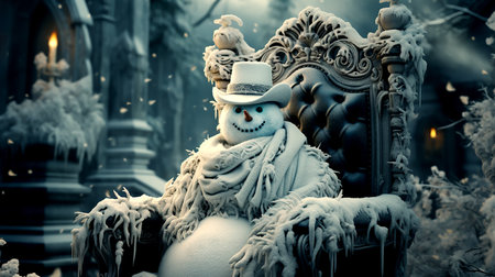 Snowman on the gothic throne in the old cemetery.の素材