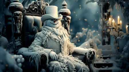 Snowman sitting on a throne.の素材