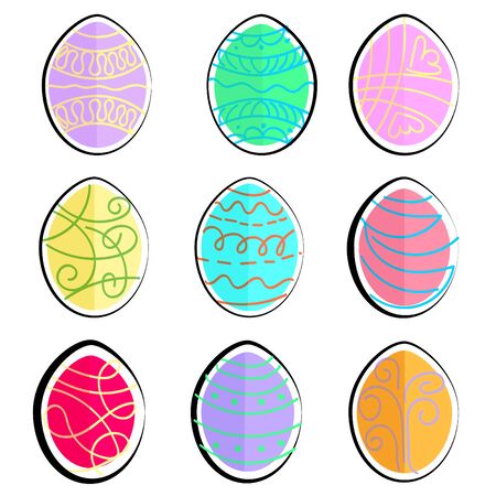 Vector illustration of a set of colorful and painted abstract Easter eggs. Color and uneven lines are used.のイラスト素材