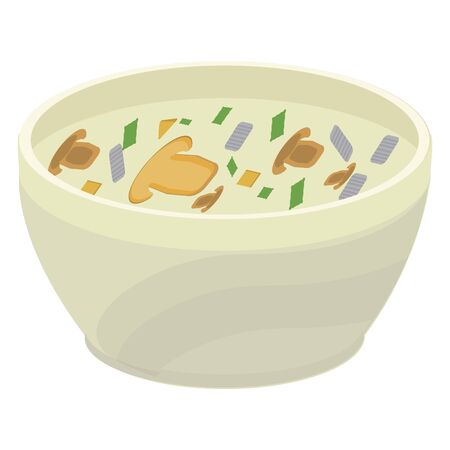 Vector illustration of a plate with mushroom soup on cream.のイラスト素材