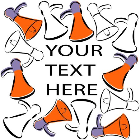Vector illustration with set of various megaphones decorated in form of frame. There is space for text.のイラスト素材