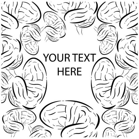 Vector illustration of set brains that make out the frame. Used uneven lines. It can be used for text design, invitations to scientific conferences, scientific medical slides on neurology, etc.のイラスト素材