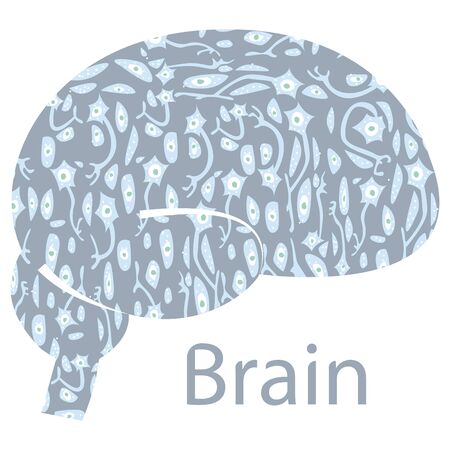 Vector depicting abstract brain inside which there is different enlarged neurons. Medical, scientific concept. Invitations, posters, business cards, web design, various printing products can be used.のイラスト素材
