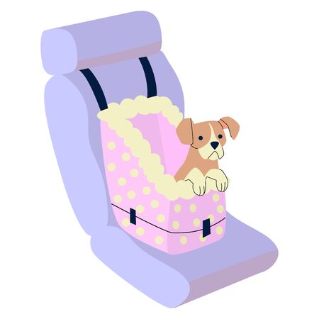 Vector isolated illustration with dogs in car seat on white, empty background.のイラスト素材